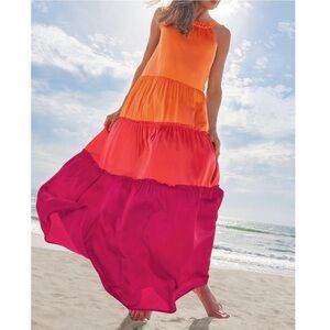 Soft Surroundings Cece Charmeuse Silk Tiered Sleeveless Maxi Dress Size Large P